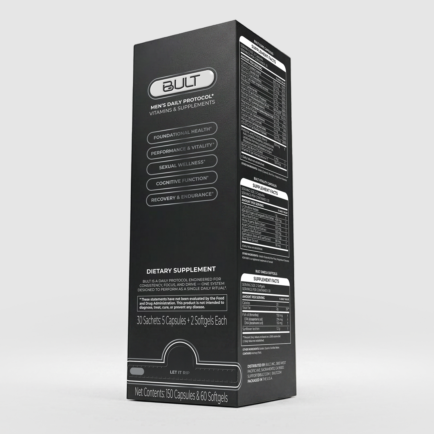 BULT Men's Daily Protocol product box — back view with supplement facts and ingredient panel